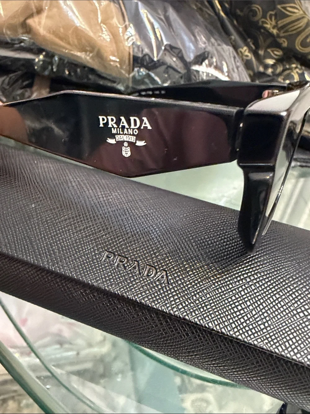 Prada Dark Brown/Black Rectangular Sunglasses
